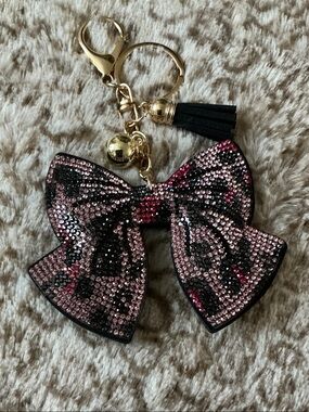 Pink and Black Crystal Bow Keychain/Bag Charm. Absolutely gorgeous 🤩